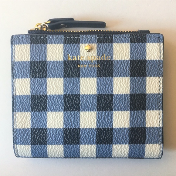 New KATE SPADE Adalyn Mini Wallet ~ Navy Gingham - Picture 2 of 6